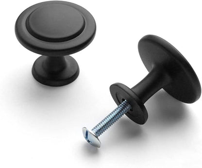 KOOFIZO Round Cabinet Knobs Matte Black Cabinet Pulls, Dia. 1-1/4 Inch, 10 Pack Black Drawer Knobs for Kitchen Cabinets 1960 Drawers Dresser Cupboard Bedroom Bathroom