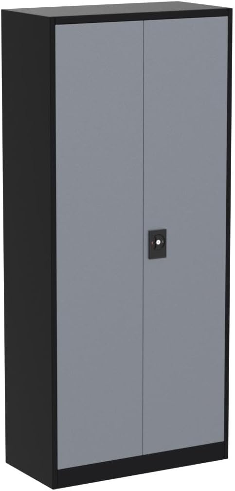 Metal Storage Cabinet with 2 Doors and 4 Adjustable Shelves, 71" Steel Garage Storage Cabinet, Locking Tool Cabinets for Office, Home,School,Kitchen,Garage Tool Utility Cabinet Black Grey