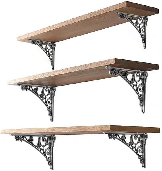 Decorative Shelf Bracket 8 inch, Rustic Antique Silver Brackets for Shelving, Heavy Duty Vintage, DIY Projects, Hardware Included, 4 Pack,7.87x5.6x1.73 inch,Baroque Style