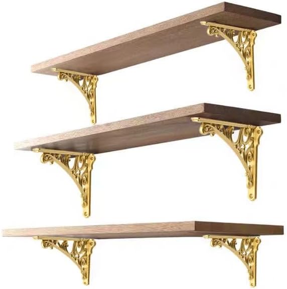 Decorative Shelf Bracket 6 inch, Gold Decorative Brackets for Shelving, Heavy Duty Vintage, DIY Projects, Hardware Included, 2 Pack, 5.9x4.17x1.73 inch,Baroque Style