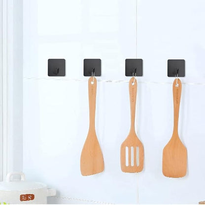 FOTYRIG Adhesive Towel Hooks No Drill Wall Hooks Stick on Wall Hangers Shower Hooks for Inside Shower Bathrooms Kitchen Door Black -4 Packs