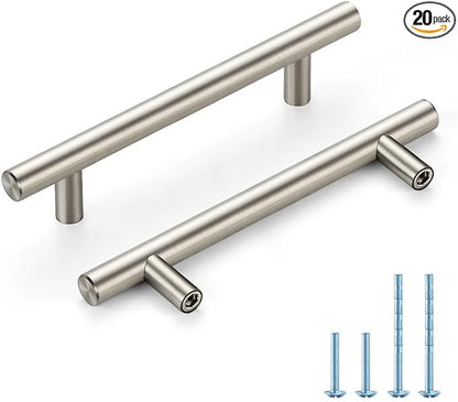 Brushed Nickel Cabinet Handles 4 Inch Hole Spacing Stainless Steel Drawer Pulls for Cabinets, Dresser, Bathroom 20 Pack
