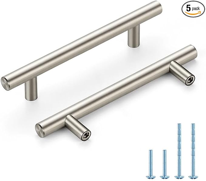Brushed Nickel Cabinet Handles 4 Inch Hole Spacing Stainless Steel Drawer Pulls for Cabinets, Dresser, Bathroom 5 Pack