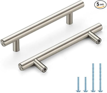 Brushed Nickel Cabinet Handles 4 Inch Hole Spacing Stainless Steel Drawer Pulls for Cabinets, Dresser, Bathroom 5 Pack