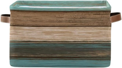Wood Print Rectangular Storage Basket Not Real Wood Retro Vintage Organizer Bin Shelf Baskets For Clothes Gifts For Home Office Dorm