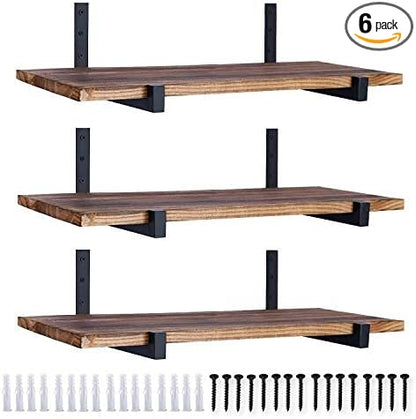 OVOV 6 Pack Heavy Duty Shelf Brackets Wall Mounted Industrial Farmhouse Floating Shelf Brackets with Lip (Black 6")