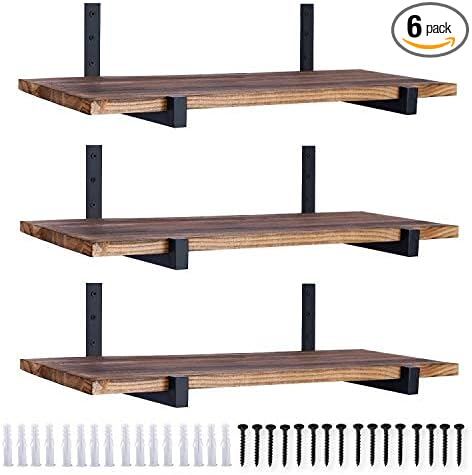 OVOV 6 Pack Heavy Duty Shelf Brackets Wall Mounted Industrial Farmhouse Floating Shelf Brackets with Lip (Black 6")