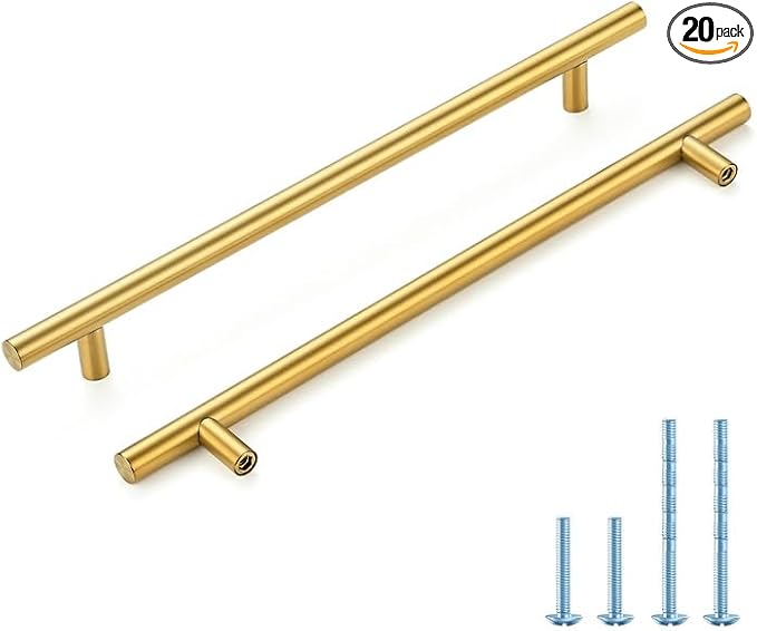 Brushed Brass Cabinet Handles 8-3/4 Inch Hole Spacing Stainless Steel Drawer Pulls for Cabinets, Dresser, Bathroom 20 Pack