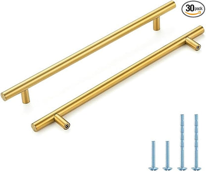 Brushed Brass Cabinet Handles 8-3/4 Inch Hole Spacing Stainless Steel Drawer Pulls for Cabinets, Dresser, Bathroom 30 Pack