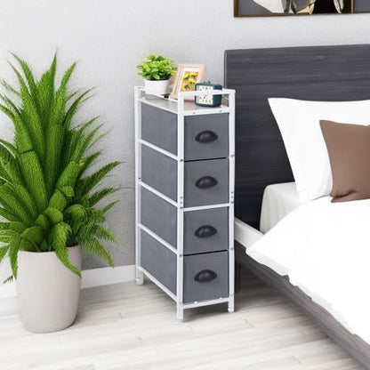 HAITRAL Narrow Dresser - 4 Drawers Slim Fabric Storage Cabinet - Vertical Standing Storage Chest - Gaps Tower Organizer with Removable Drawers and Wooden top for Laundry,Closet,Living Room,Entryway