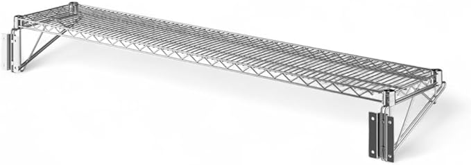 14" x 60" Chrome Wall-Mounted Wire Shelf with Epoxy Coating, Heavy-Duty Steel Storage Rack, NSF Certified, Easy Installation, Open Wire Design for Kitchen, Garage, or Utility Storage