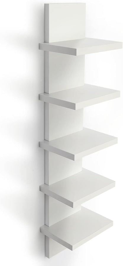 5 Tier Wall Shelves White, Vertical Column Shelf Floating Storage Home Decor Organizer Tall Tower Design Utility Shelving Bedroom Living Room, 30.7, 31