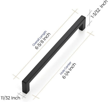 Ravinte 10 Pack Solid 6-1/4 Inch Center to Center Slim Square Bar Drawer Handles - Kitchen Cabinet Hardware in Matte Black - Drawer Pulls and Cabinet Handles
