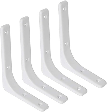 SAYAYO Metal Shelf Brackets, 8 x 6 Inch Heavy Duty L Angle Brackets Shelf Hardware Decorative Wall Hanging Supports for Floating Storage Shelf, 4 PCS Bright White