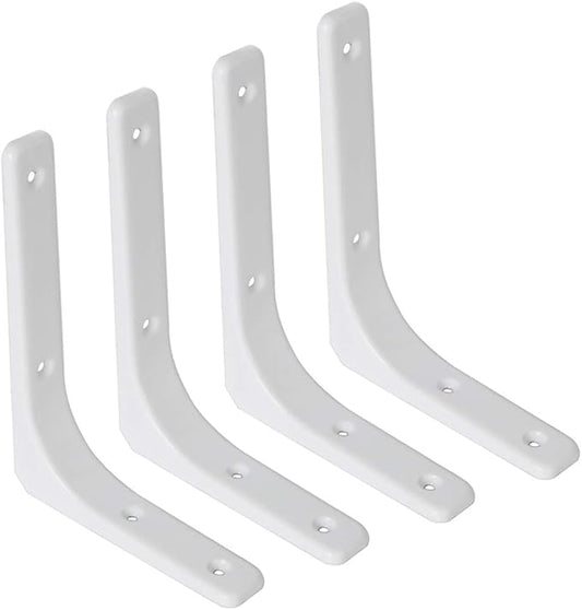 SAYAYO Metal Shelf Brackets, 8 x 6 Inch Heavy Duty L Angle Brackets Shelf Hardware Decorative Wall Hanging Supports for Floating Storage Shelf, 4 PCS Bright White