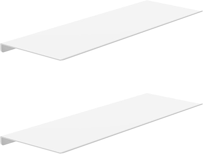 MKO 16" Floating Shelves for Wall, Metal Wall Mounted Shelf for Bathroom, Bedroom, Living Room, Kitchen, Hanging Shelves for Books/Storage/Room Decor 2 Packs, White
