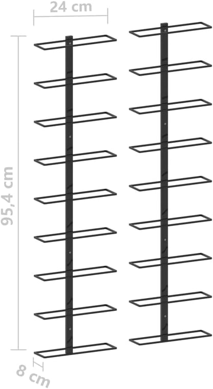 vidaXL Wall-Mounted Wine Rack, Storage for 18 Bottles, Space-Saving Design, Made with Durable Black Iron