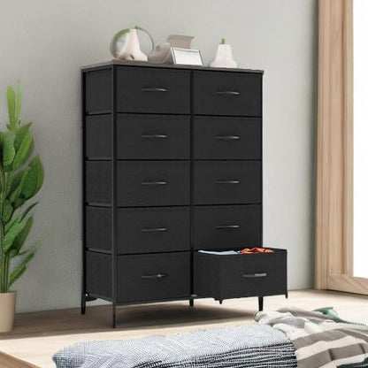 Sweetcrispy Tall Dresser for Bedroom, Drawer Dresser Organizer Storage Drawers with 10 Drawers, Chest of Drawers with Fabric Bin, Steel Frame, Wood Top for Bedroom, Closet, Entryway