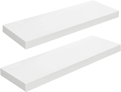HOOBRO Floating Shelves for Wall, Wall Mounted Shelf Set of 2, 23.6" Hanging Shelf with Invisible Brackets, for Wall in Bathroom, Bedroom, Toilet, Kitchen, Living Room, Office, White WT60BJ01