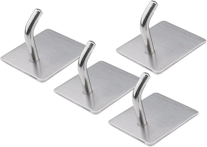 8 Pack Adhesive Wall Hooks, Self-Adhesive Hooks for Bathroom, Door Back Stick-On Towel Hooks, Hanging Coat Hat Key Washcloths Aprons Oven Mitts for Kitchen Shower Garage Home, Silver