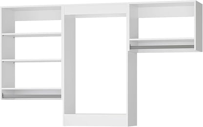 ROOMTEC Modular Closet System, 90" Closet Organizer with Hanging Rods, Wall-Mounted Wooden Tower for Walk-In Closets, Wardrobe Storage Kit, White