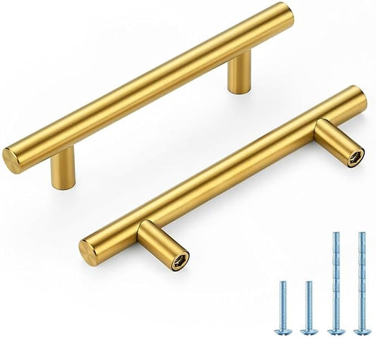 Brushed Brass Cabinet Handles 3-3/4 Inch Hole Spacing Stainless Steel Drawer Pulls for Cabinets, Dresser, Bathroom 45 Pack