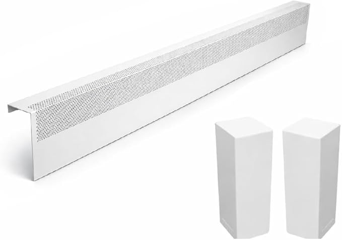 Baseboarders Basic Series 4 ft (48 in) Galvanized Steel Slip-On Baseboard Heater Cover + Left & Right Endcaps, Rust Resistant, White, for Hydronic Hot-Water Systems