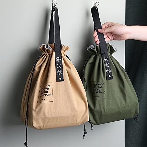Canvas Drawstring Lunch Bag Insulated Lunch Tote Japanese Style Bento Tote Bag Reusable Lunch Bag Insulated Handbag Tote bag with Handle and Drawstring Closure for Women Work Picnic or Travel(YELLOW)