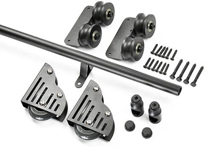 DIYHD 20FT Rolling Ladder Hardware Sliding Rail,Top Roller,Floor Wheel with Brake
