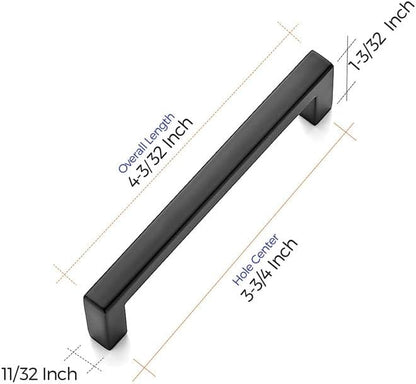 Ravinte 45 Pack Slim Square Bar Drawer Handles - 3-3/4 Inch Center to Center - Matte Black Cabinet Pulls
