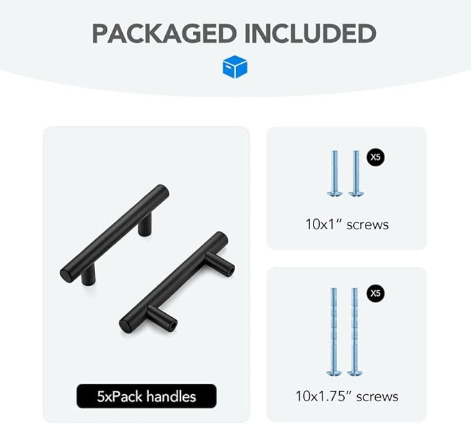 Black Cabinet Handles 2-1/2 Inch Hole Spacing Stainless Steel Drawer Pulls for Cabinets, Dresser, Bathroom 5 Pack