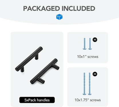 Black Cabinet Handles 2-1/2 Inch Hole Spacing Stainless Steel Drawer Pulls for Cabinets, Dresser, Bathroom 5 Pack
