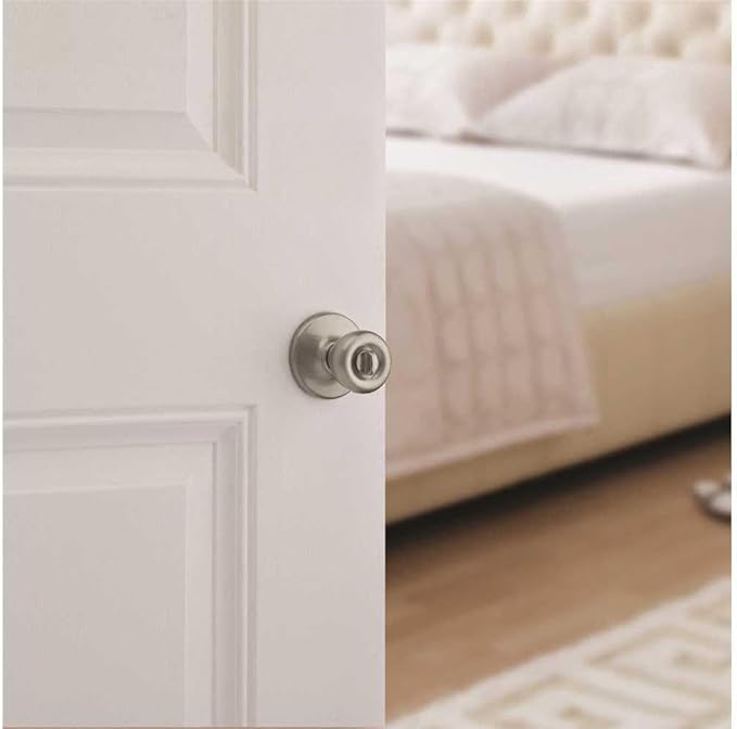 Kwikset Tylo Interior Privacy Door Knob with Lock, Door Handle For Bathroom and Bedroom, Satin Nickel Keyless Turn Lock Doorknob, with Microban Protection