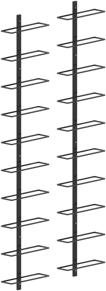 vidaXL Wall-Mounted Wine Rack 2 pcs - Sleek, Black, Powder-Coated Metal Wine Holder - Holds 20 Bottles - Includes Mounting Materials - Stylish Functional Decor