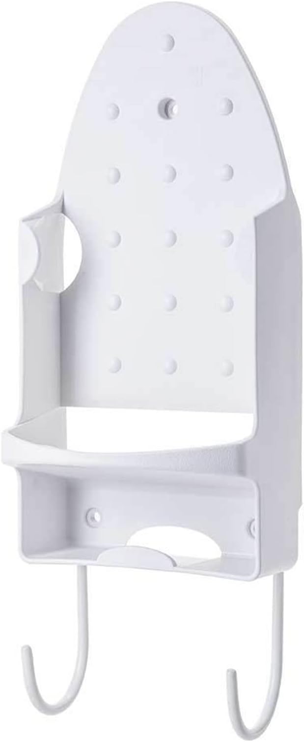 Iron Board Hanger, Wall Mounted Electric Iron Holder, Iron and Ironing Board Storage Organizer Shelf with Removable Hooks for Household Bathroom Laundry Room