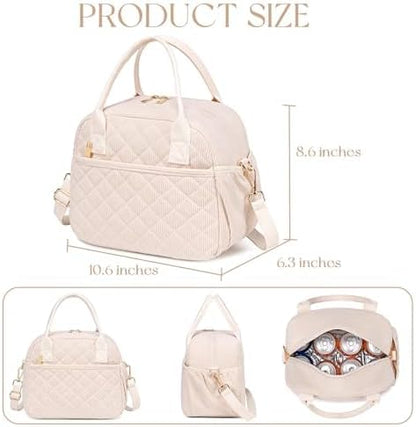 CAMTOP Lunch Box for Women Insulated Lunch Bag Lunchbox Cooler Thermal Leakproof Quilted Reusable Lunch Tote Bag for Work School Travel Picnic (Z-Beige)