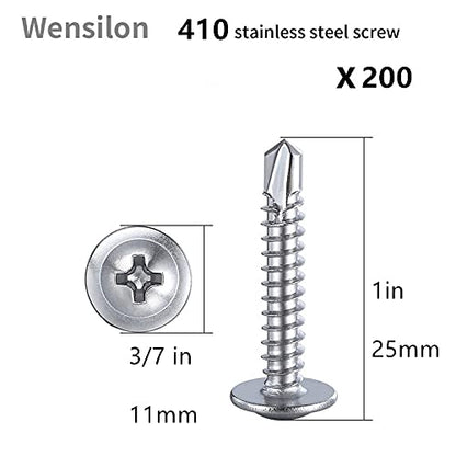 Wensilon（200pcs）#8×1”for Sheet Metal Self-Tapping Screws 410 Stainless Steel Truss Head High-Strength Quick Tapping Screws