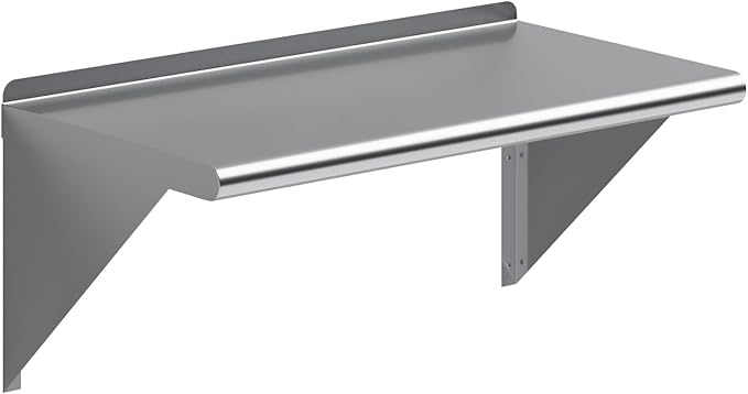 NSF Certified 18 Gauge Heavy Duty Stainless Steel Wall Shelf with Brackets for Kitchens, Utility Rooms, Storage, Offices & Home (30"x16")