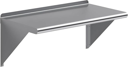 NSF Certified 18 Gauge Heavy Duty Stainless Steel Wall Shelf with Brackets for Kitchens, Utility Rooms, Storage, Offices & Home (30"x16")