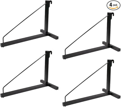Mytee Products 4 Pack 1 Tier Shipping Container Shelving Bracket with Hooks - 16"x18", 550 lbs WLL - Black Powder Coated Steel for Heavy Duty Trailer Containers - Easy to Assemble & Remove
