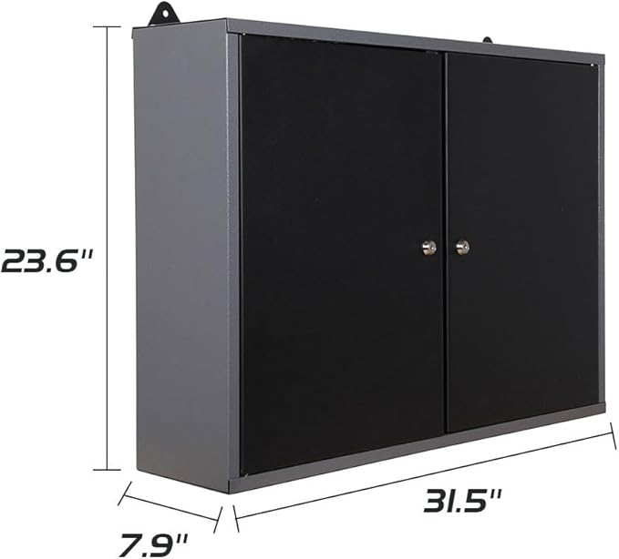 JZD Steel Garage Wall Mounted Tool Cabinet, for Basement Workshop, Black & Grey