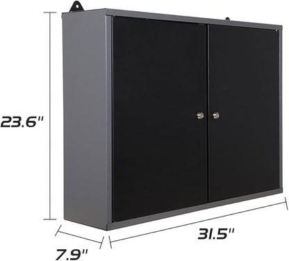 JZD Steel Garage Wall Mounted Tool Cabinet, for Basement Workshop, Black & Grey
