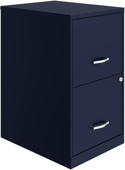 Pemberly Row 18" Modern Metal Filing Cabinet, 2 Drawers, Navy Finish, Lockable Letter File Storage, Smooth Glide Suspension, Compact Design for Home Office or Small Space Use