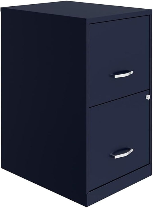Pemberly Row 18" Modern Metal Filing Cabinet, 2 Drawers, Navy Finish, Lockable Letter File Storage, Smooth Glide Suspension, Compact Design for Home Office or Small Space Use