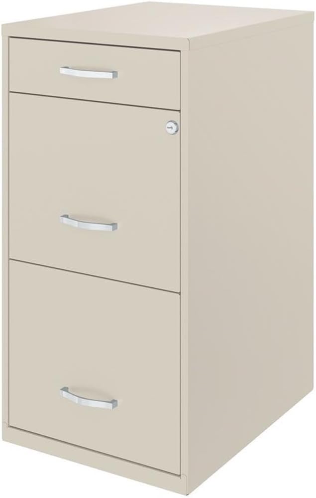 Scranton & Co 18" 3-Drawer Metal Filing Cabinet, Off White Finish, High-Sided File Drawers, Pencil Drawer with Lock, Smooth Glide Suspension, Compact Home Office Storage Solution
