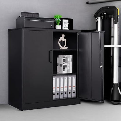 Letaya Metal Storage Cabinets with Lock, Small Locker Steel Cabinets, Adjustable Shelves 2 Doors for Home,Office, Warehouse,Garage(Black-36)