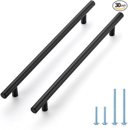 30 Pack 11-3/10 Inch Cabinet Pulls Kitchen Cabinet Handles with 8-3/4 Inch Hole Center Matte Black Cabinet Hardware Stainless Steel Kitchen Drawer Pulls for Cabinets Cupboard, 224mm Hole Centers