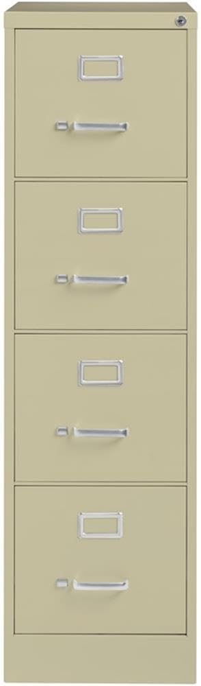 Pemberly Row 22" D Metal 4-Drawers Letter Width Vertical Filing Cabinet in Beige, Lockable, Sturdy Steel Construction, Office or Home Use, Secure Storage for Documents