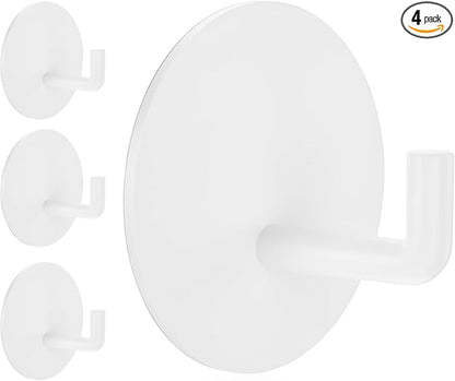 Adhesive Hooks Heavy Duty Waterproof in Shower Hooks for Hanging Loofah, Towels, Clothes for Bathroom Removable Adhesive Wall Hooks Door Hook Stainless Steel Stick on Hooks 4 Pcs (White)