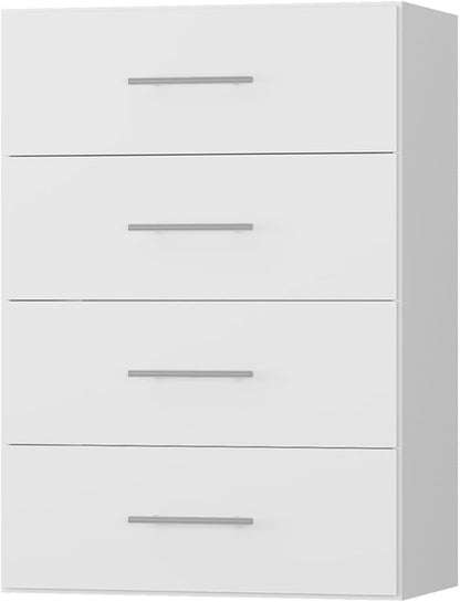 ROOMTEC 19.5" 4 Drawer Short Tower Closet Unit, Modular Closet System with Drawers and Shelf, Wardrobe Organizer for Bedroom or Walk-in Closet, Wall Mounted, Customizable Clothes Storage Unit, White